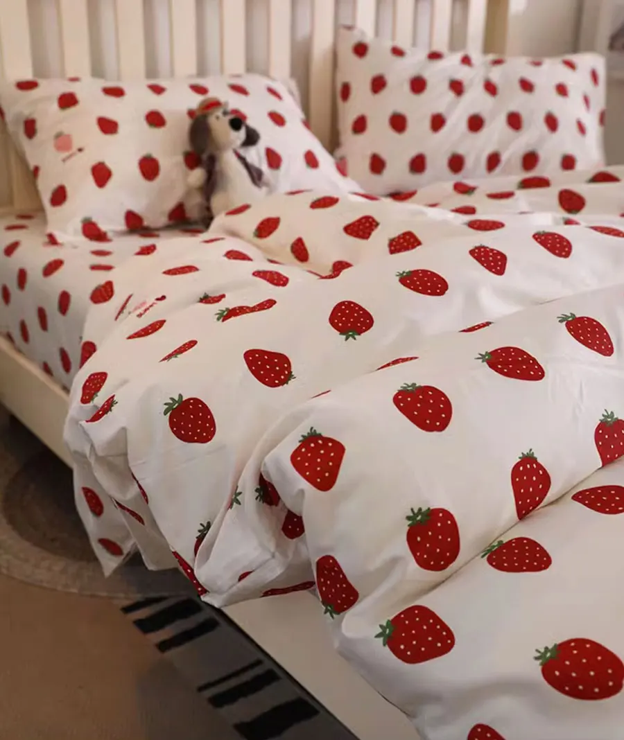 

Fashion cute red strawberry bedding set single double,twin full queen King cotton home textile bed sheet pillow case duvet cover