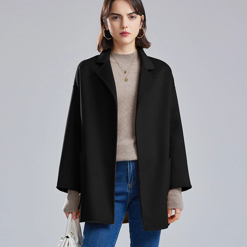 

2023 autumn and winter new double-sided cashmere coat Korean version of small wool coat solid color relaxed casual