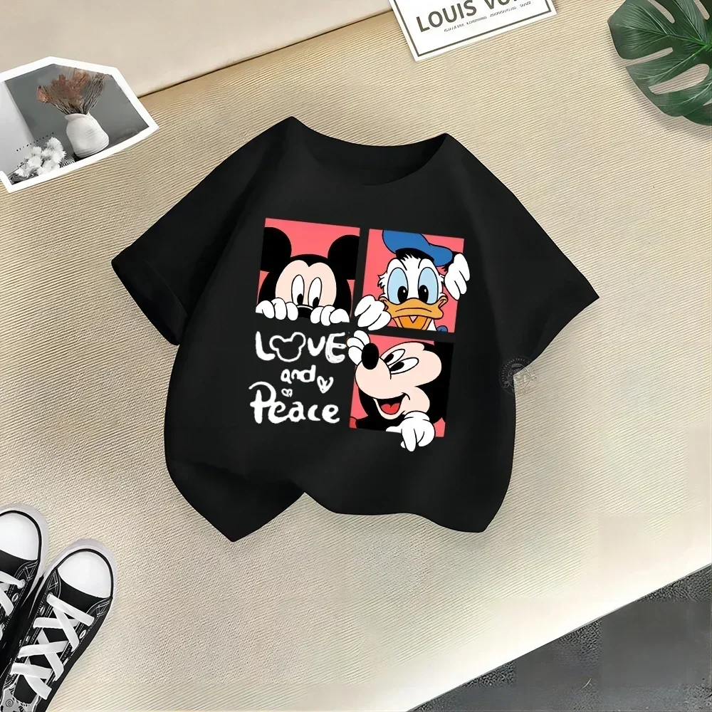 Disney-Camiseta de algodón de manga corta para niños y niñas, camiseta informal de Mickey y Minnie, ropa bonita para bebés, moda de verano