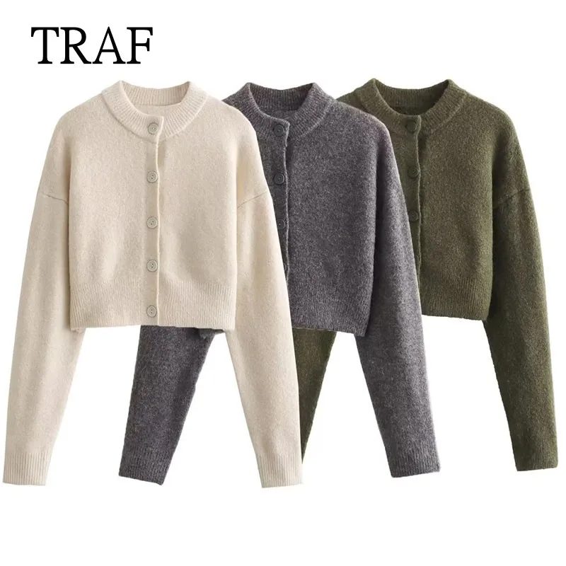

TRAF Cropped knit Cardigan Women 2023 Fashion Button Cardigans for Women Clothing New Outerwear Short Knitted Jacket Female Coat