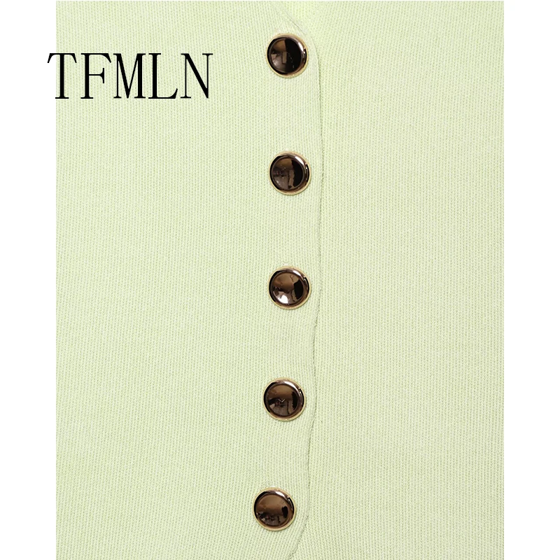 TFMLN Spring Summer Women Solid Color Casual Sweater Vest V-Neck Button Up Knitted Cardigan Vest Chic Women Sleeveless Sweater