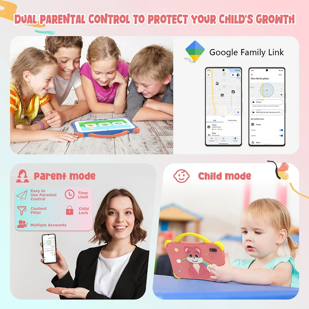 CWOWDEFU 7 어린이 태블릿 안드로이드 14 8GB 64GB Octa Core WiFi6 Google Play 어린이 태블릿 소녀 교육 선물 4000mAh 히브리어
