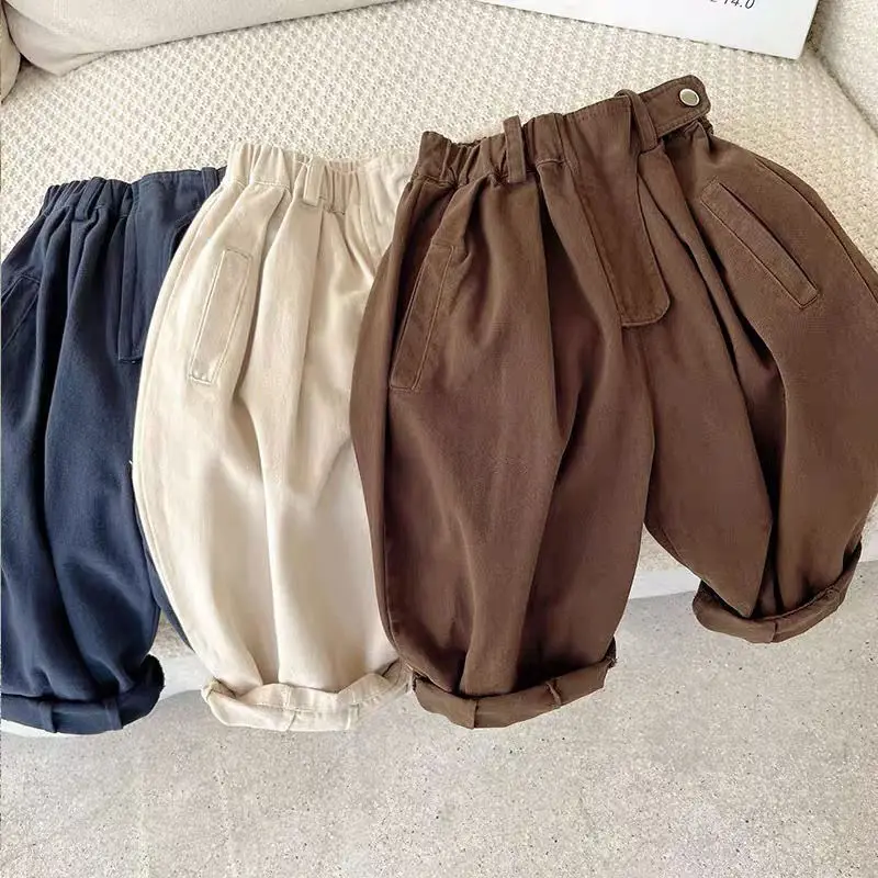 Kids Pants Spring and Autumn Children's Pants Korean Boys and Girls Solid Color Diagonal Pocket Loose Trousers