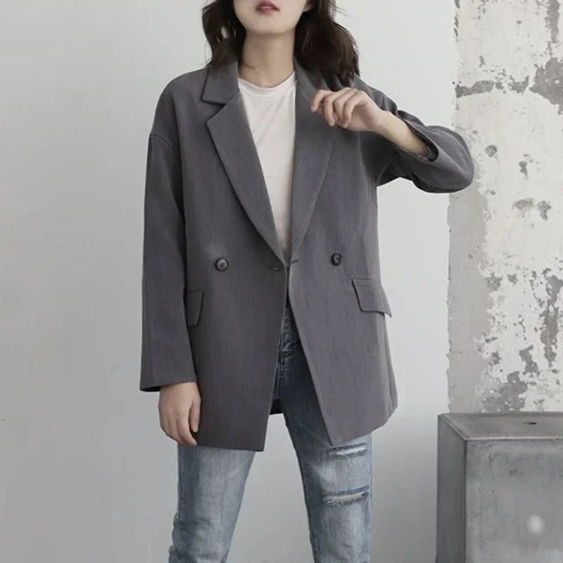 

Women's Blazers Long Solid Female Coats and Jackets Loose Over Gray Jacket Dress Outerwear Clothing Black Youthful Woman Clothes