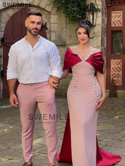 SWEMILE Luxury Beading Cape Mermaid Evening Dresses Off Shoulder Prom Dresses Arabia Wedding Party Gowns فساتين سهرة 2