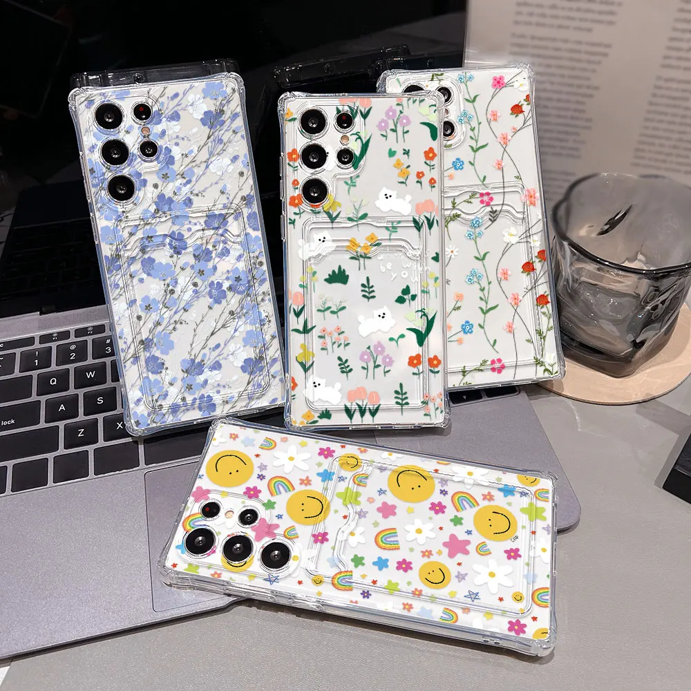 Floral Soft TPU Card Holder Phone Case