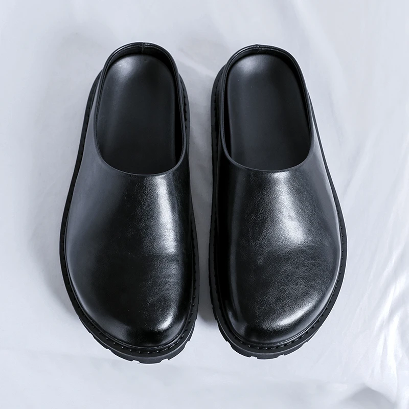 JY men bun head half slippers a slip-on sandals new lazy flat set feet heelless leather shoes