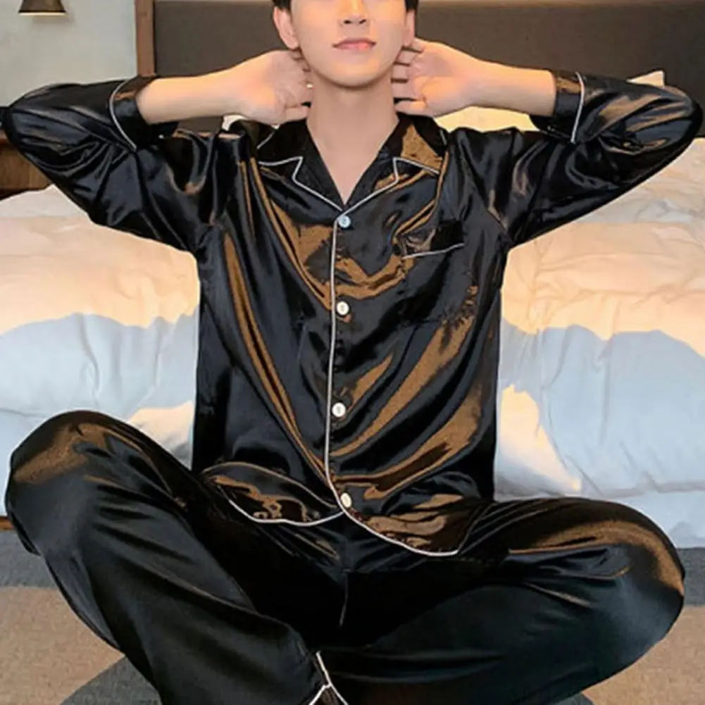 Silk Pajamas Set for Men Summer Long-sleeved Ice Silk Pajamas for Casual Homewear Sleepwear pajamas set silk pajamas man pajamas set