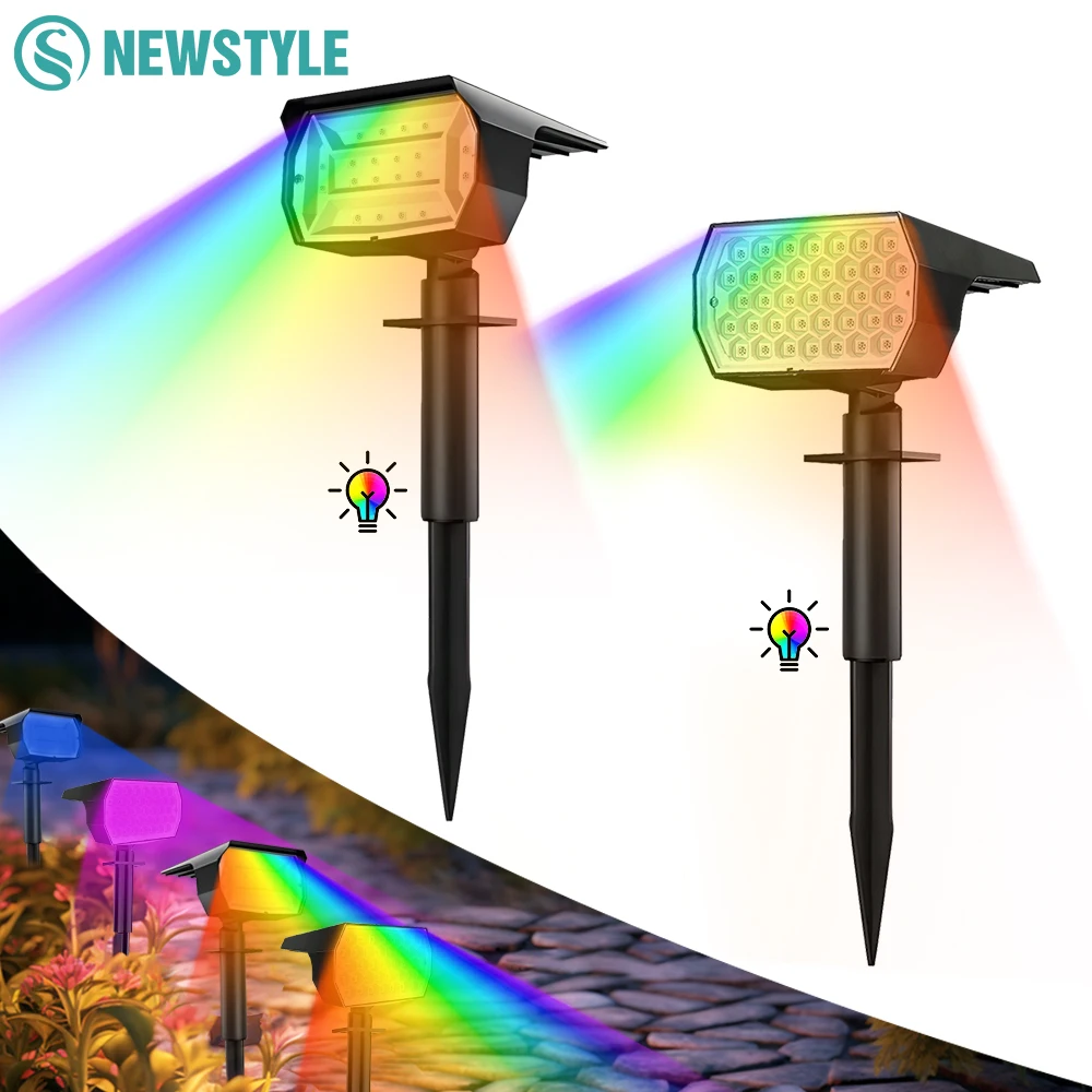 Vibrant Solar-Powered RGB Outdoor Spotlights - Waterproof Garden & Patio Decor
