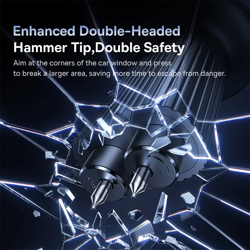 Baseus Alloy Steel Car Safety Hammer Double-Headed Escape Hammer for Emergency Window Breaker Rescue Tool wit Seat Belt Cutter