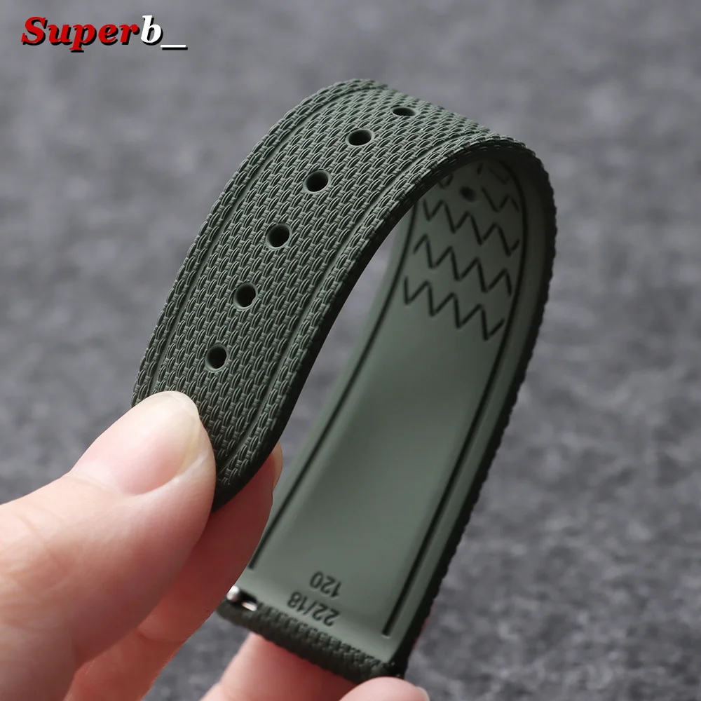 Enhanced FKM Rubber Waterproof Sports Watch Band with Quick Release - Wristband 20mm, 21mm, 22mm