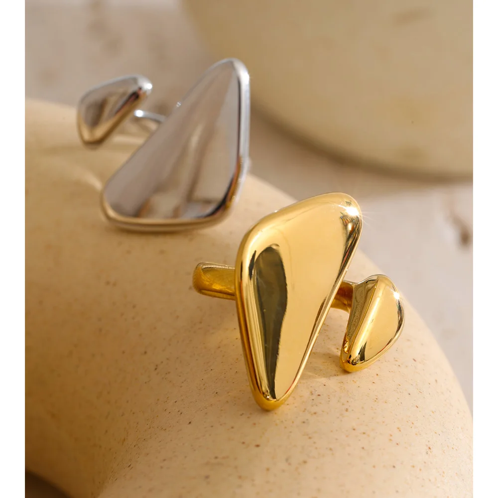 Yhpup Minimalist Stainless Steel Triangle Adjustable Ring