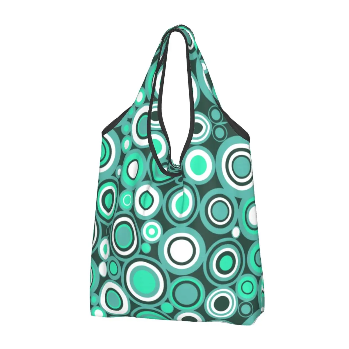 Robins Egg Blue Green And White Circle Pattern Grocery Shopping Bag Shopper Shoulder Tote Bags Borsa Geometrica Portatile