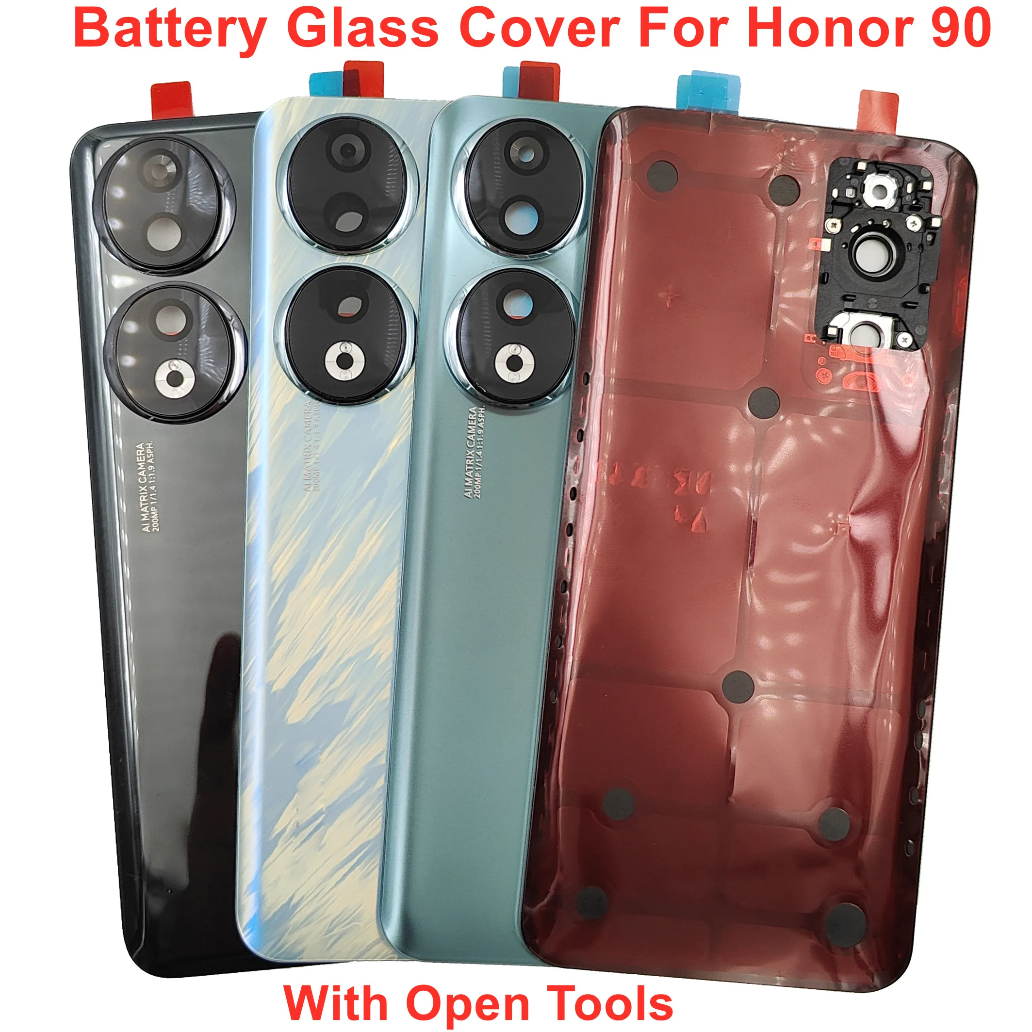 

Glass Battery Cover For Huawei Honor 90 Back Lid Door Honor90 Rear Housing Case + Camera Lens + Original Adhesive Glue Sticker