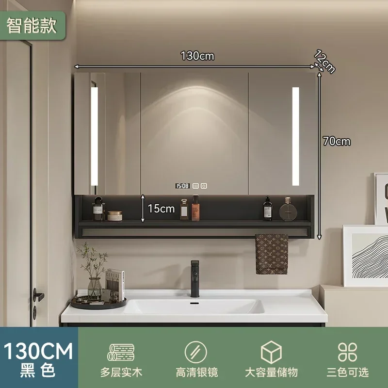 Nordic Cream Style Bathroom Mirror Cabinet Solid Wood Storage Smart Bathroom Mirror Cabinet Home Furniture Arredo Bagno FYBC