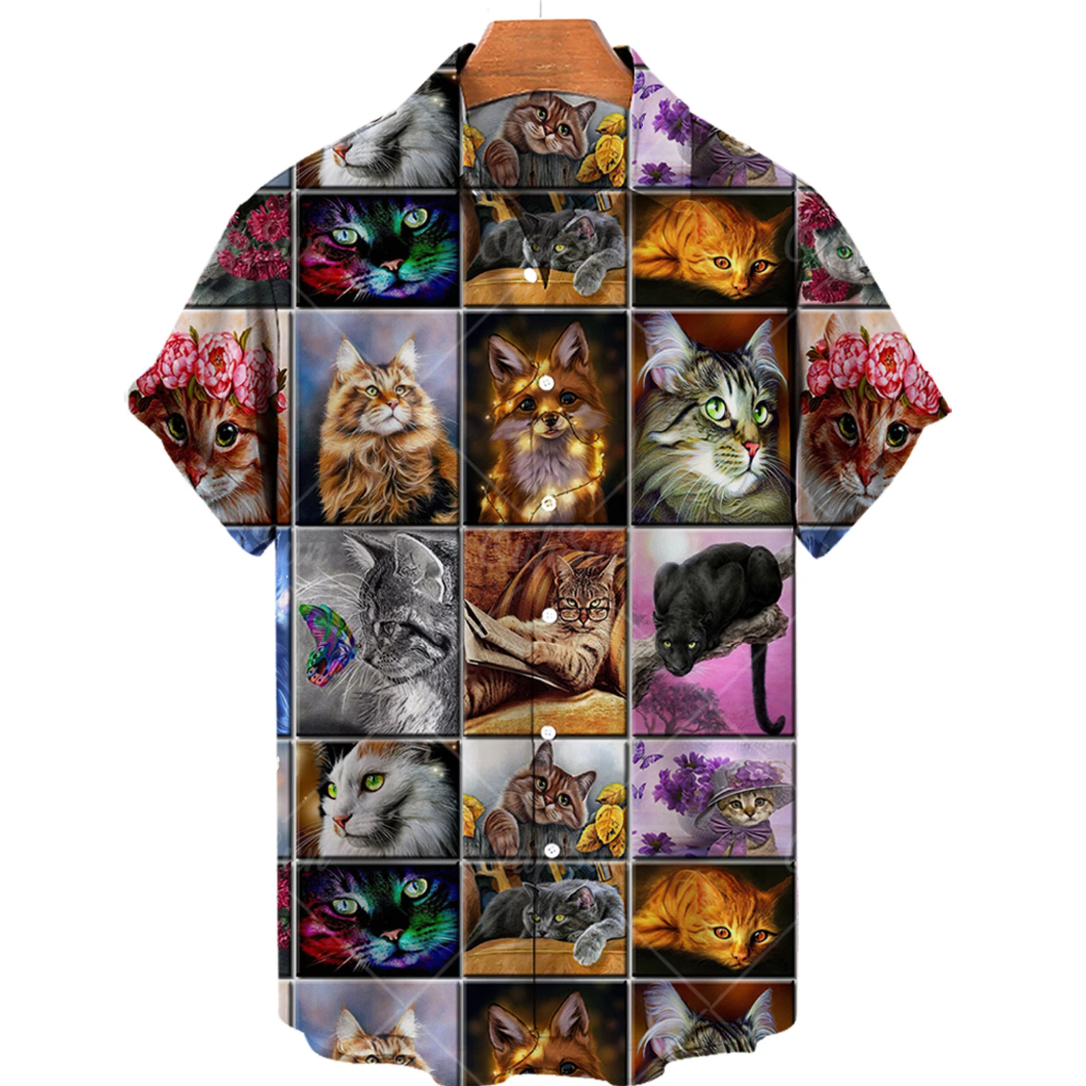 Hawaiian Short Sleeve Men's Shirt, Casual Shirt With Cute Cat Print, Lapel, V-neck, Beach, Summer, 5xl, 2024 3