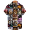 Hawaiian Short Sleeve Men's Shirt, Casual Shirt With Cute Cat Print, Lapel, V-neck, Beach, Summer, 5xl, 2024 3
