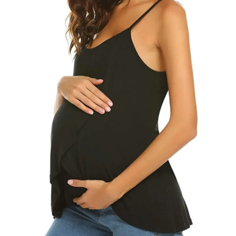 Women Pregnant Strappy Vest Nursing Tops Maternity Breastfeeding T-Shirt Summer Fashion Pregnancy Wear 3