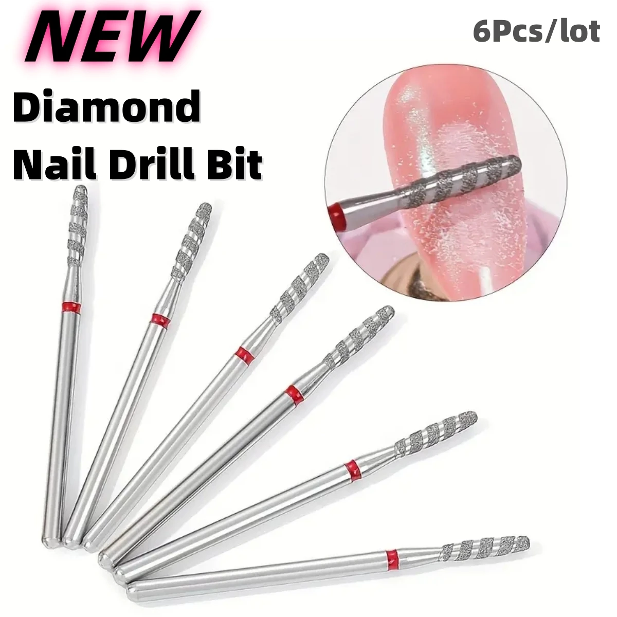 6개/세트 토네이도 다이아몬드 네일 드릴 비트 세트 네일 그라인딩 헤드 비트 각..
