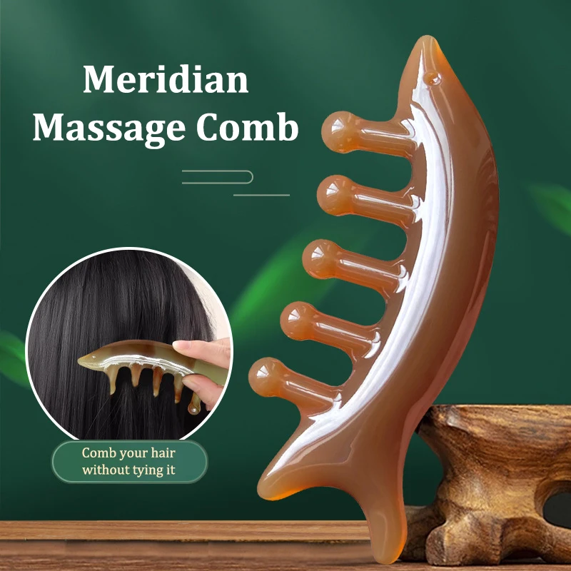

Head Massage Comb Guasha Stick Shark Comb Head Body Pressure Massage Tool Dredging Meridian Stress Release Natural Resin