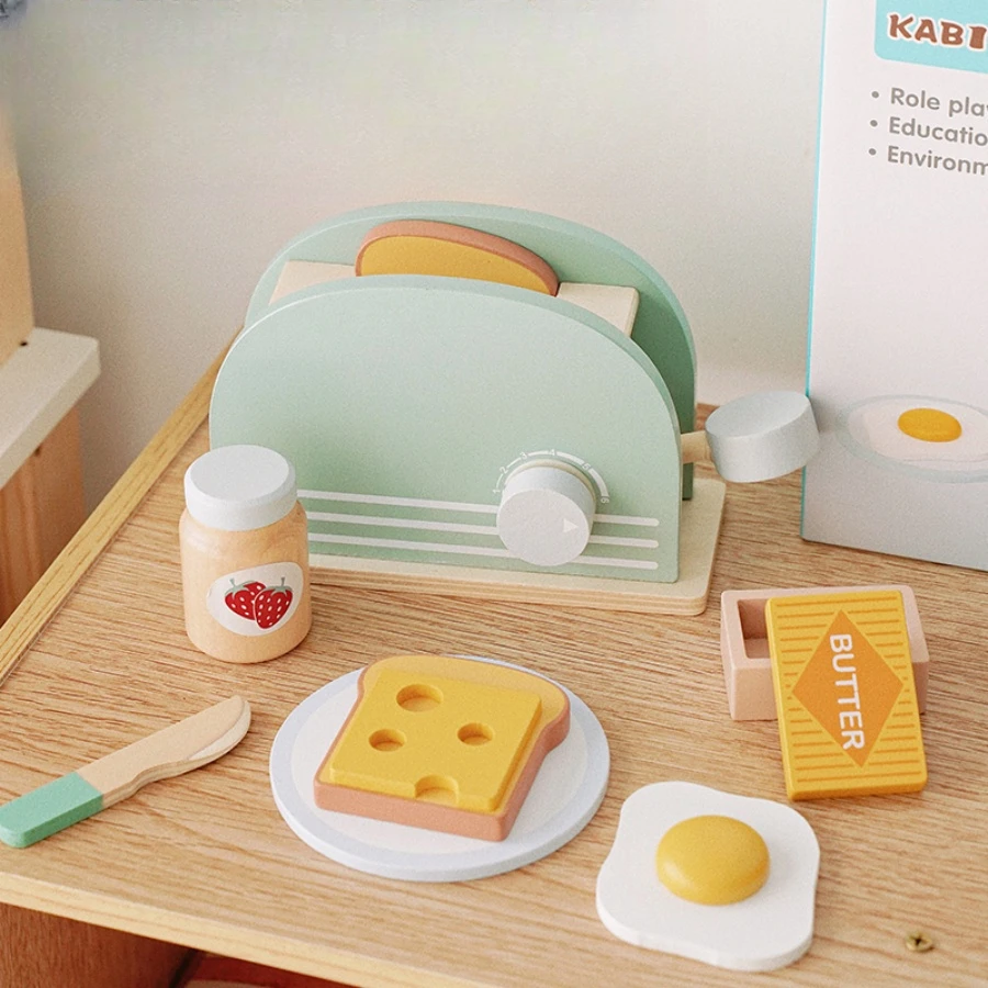 Children Play House Simulation Teapot Girl Tea Kitchen toys, wooden cake kindergarten birthday present 4