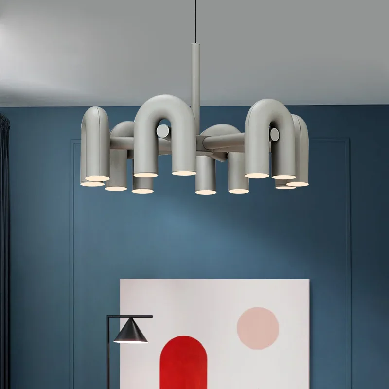 Nordic Modern Minimalist U-shaped Iron LED Chandelier Sample Room Bedroom Restaurant Art Pendant Lighting Decor
