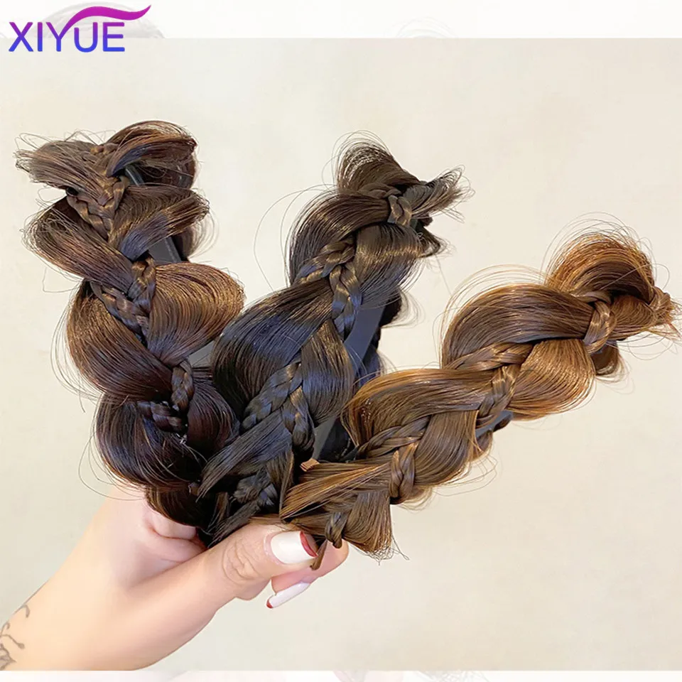 XIYUE  Gourd fish bone braid female wig headband headdress net red new manual braided hair high skull top Fried Dough Twists bra