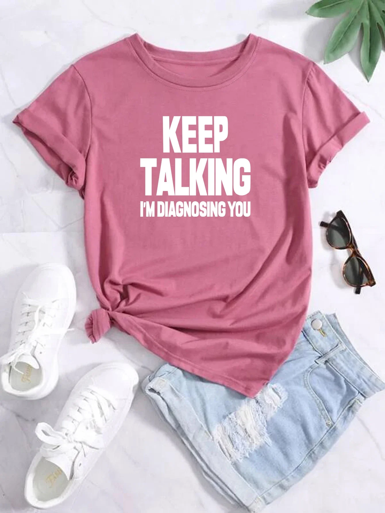 

'Keep talking i'm diagnosing you' Tee,Short Sleeve Crew Neck Fashion Graphic Tee, Women's Summer Oversized Loose Tees