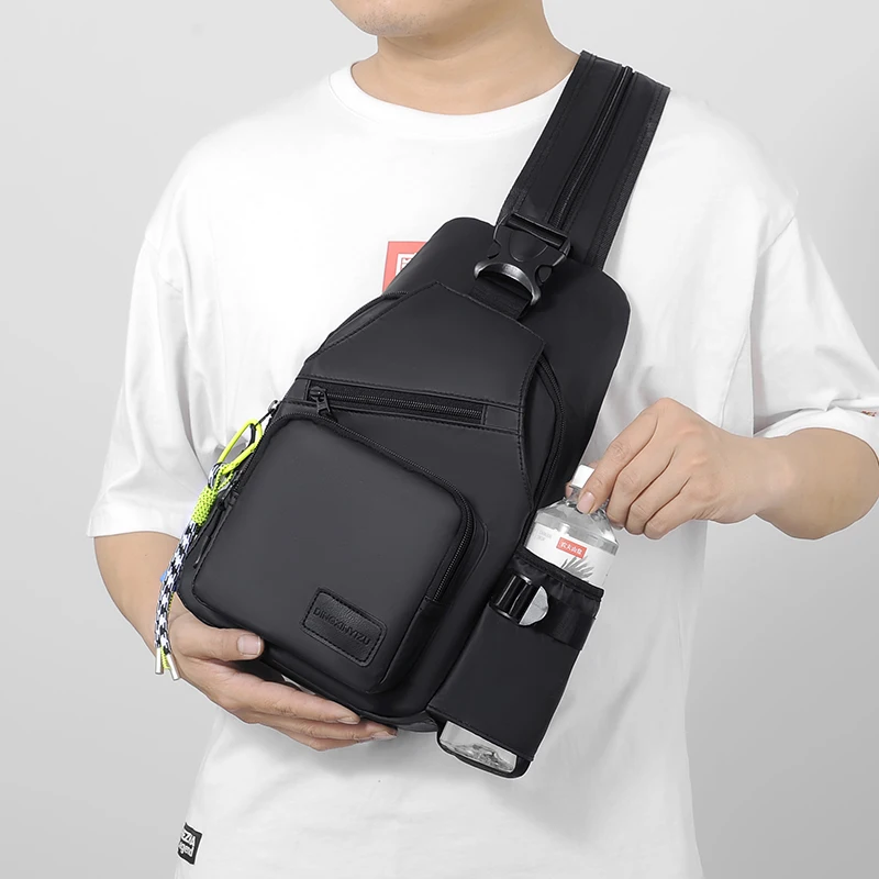 

Business Men Chest Pack With USB Charging Interface Waterproof Nylon Crossbody Bag Multiple Pockets Travel Storage Shoulder Bags