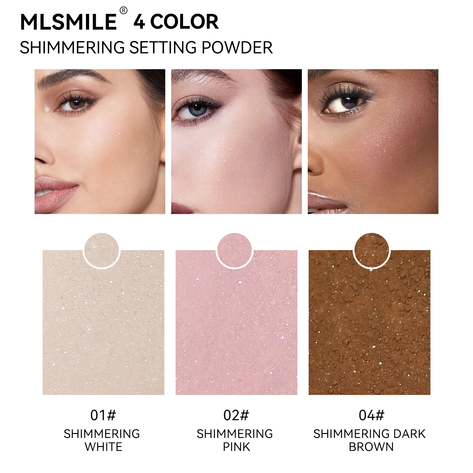 Fine Sparkling Makeup Powder-Long-Lasting Oil Control Matte Finish-4 Color Loose Powder Suitable for all skin tones