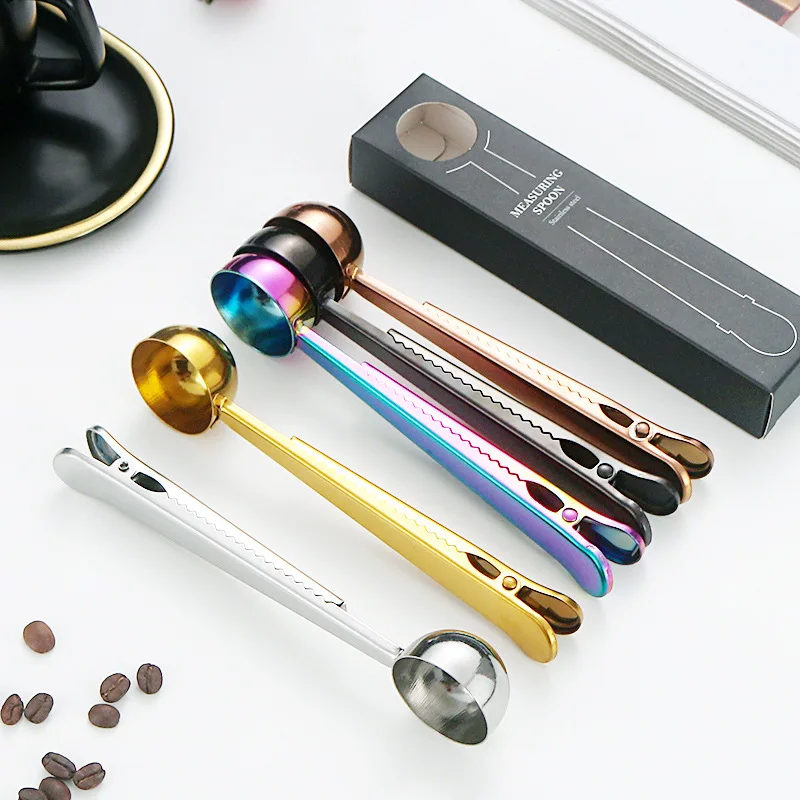 Measuring Spoon Stainless Steel Coffee Powder Spoon Graduated 10g Food Sealing Clip