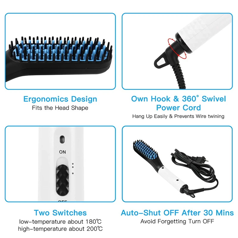 Electric Hair Straightener Brush Quick Heated Comb Anti-Scald Hair Straightener Professional Beard Straightener Brush Hair Comb 5