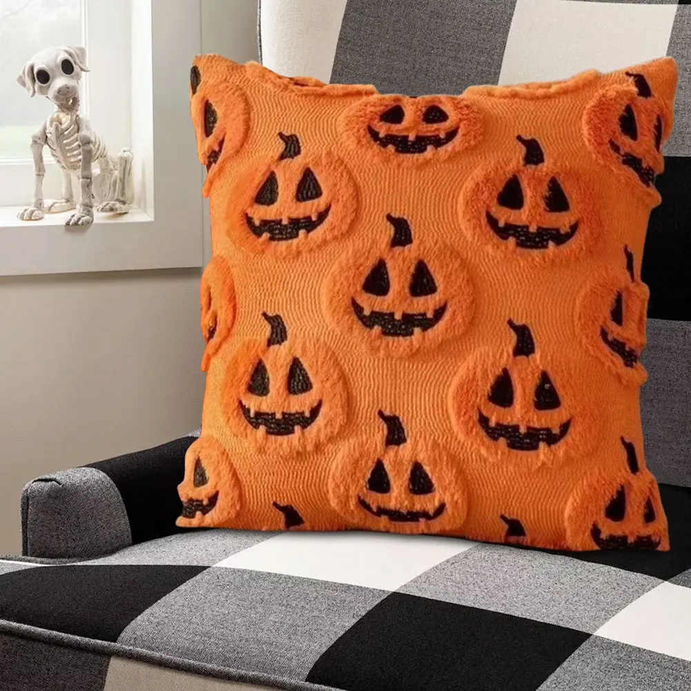 Halloween Plush Faux Fur Pillowcase Comfortable Soft Pillow Case Halloween Ghost Pumpkin Pillow Cover for Couch Sofa Home Decor