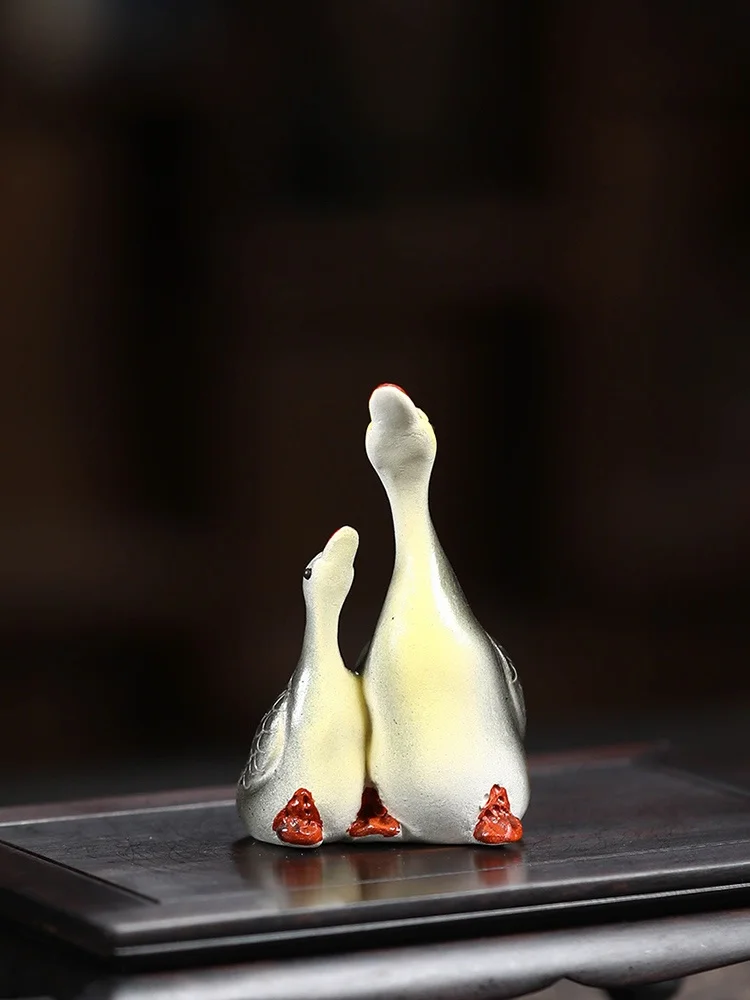 수제 자주색 점토 차 장식품 제비 색깔 변화 차놀이 차 트레이 장식 차 세트 작은 장식품 재미있는 장식품