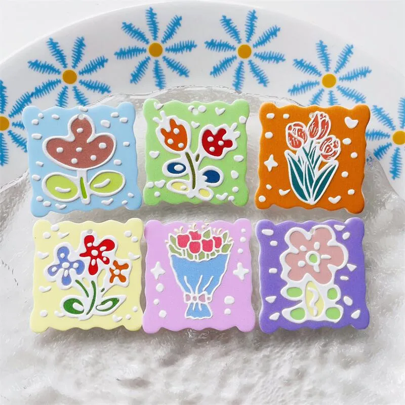 

Newest 50pcs/lot flowers pattern print geometry square shape acrylic beads diy jewelry earring/garment pendant accessory