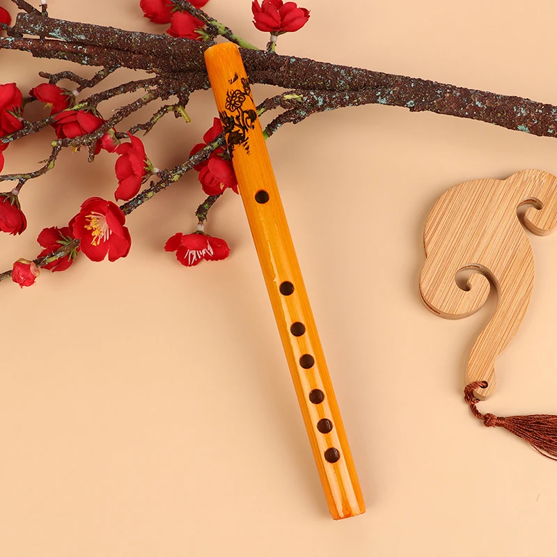 1Pc Chinese Traditional 6 Holes Bamboo Flute Vertical  Clarinet Student Musical Instrument Wooden Color Flute For Beginner