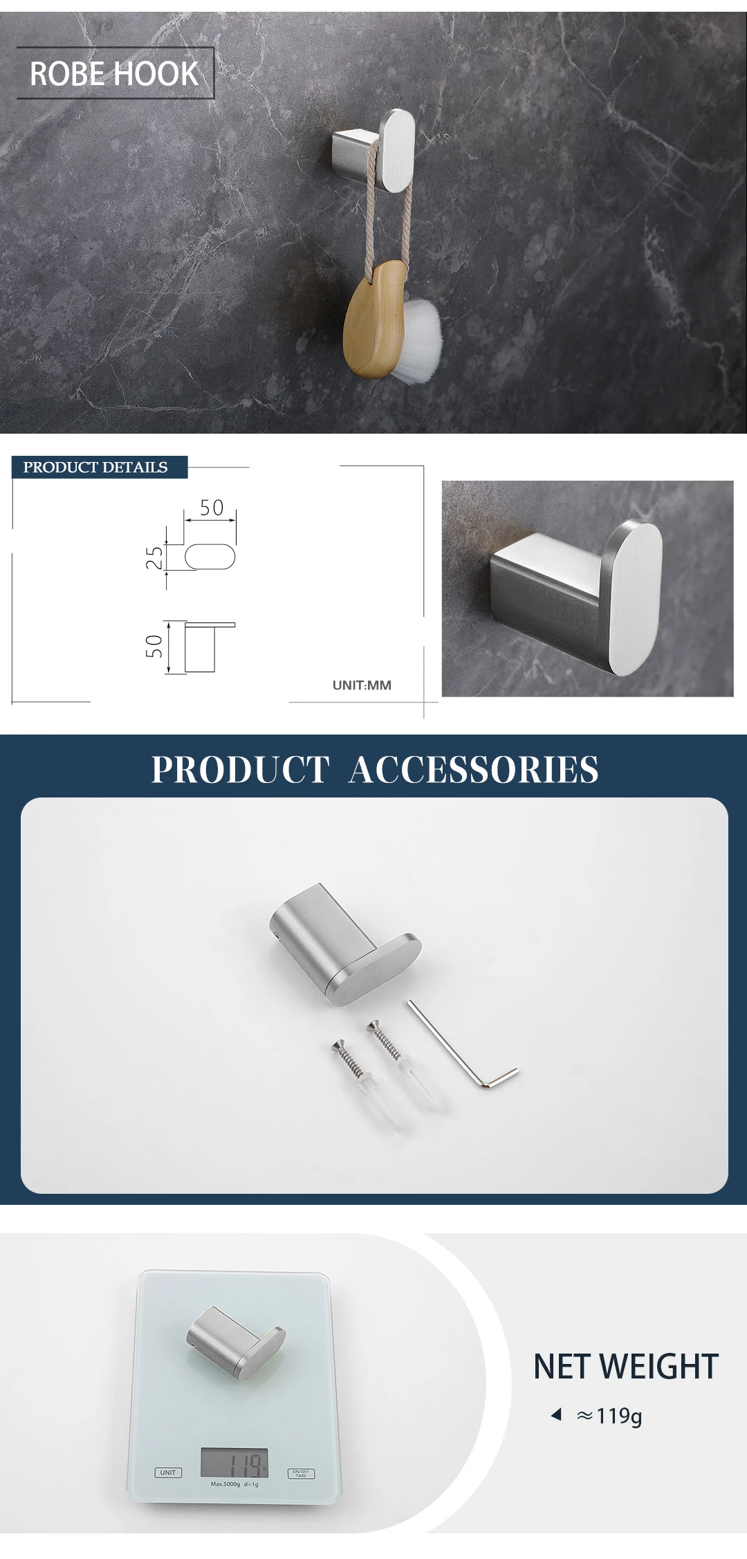 Brushed Bathroom Hardware Accessories Set  Brass Kit Towel Bar Ring Robe Hook Paper Holder Towel Ring Toilet Brush