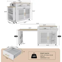 Kitchen Island with Extendable Dining Table,Grain Top Kitchen Island with Power Outlet, Rolling Kitchen Island Cart on Wheels 2