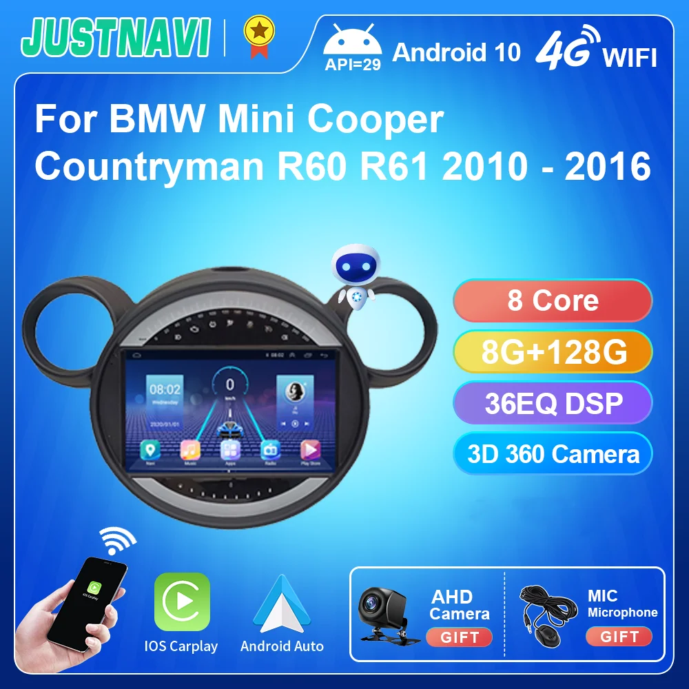 

Автомобильный радиоприемник JUSTNAVI Android 10,0 для BMW Mini Cooper Countryman R60 R61 2010 - 2016 видеоплеер NAVI GPS аудио 4 Гб 64 Гб No 2Din