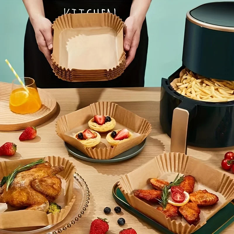 10-200pcs Disposable Square Air Fryer Paper Liners – Oil & Waterproof Parchment Sheets for Baking, Roasting & BBQ 5