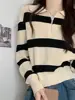Women's ort Knitted  Ne Striped Top Long Sve Early Autumn Design Slimming Korean Sle Cleanfit T-irt