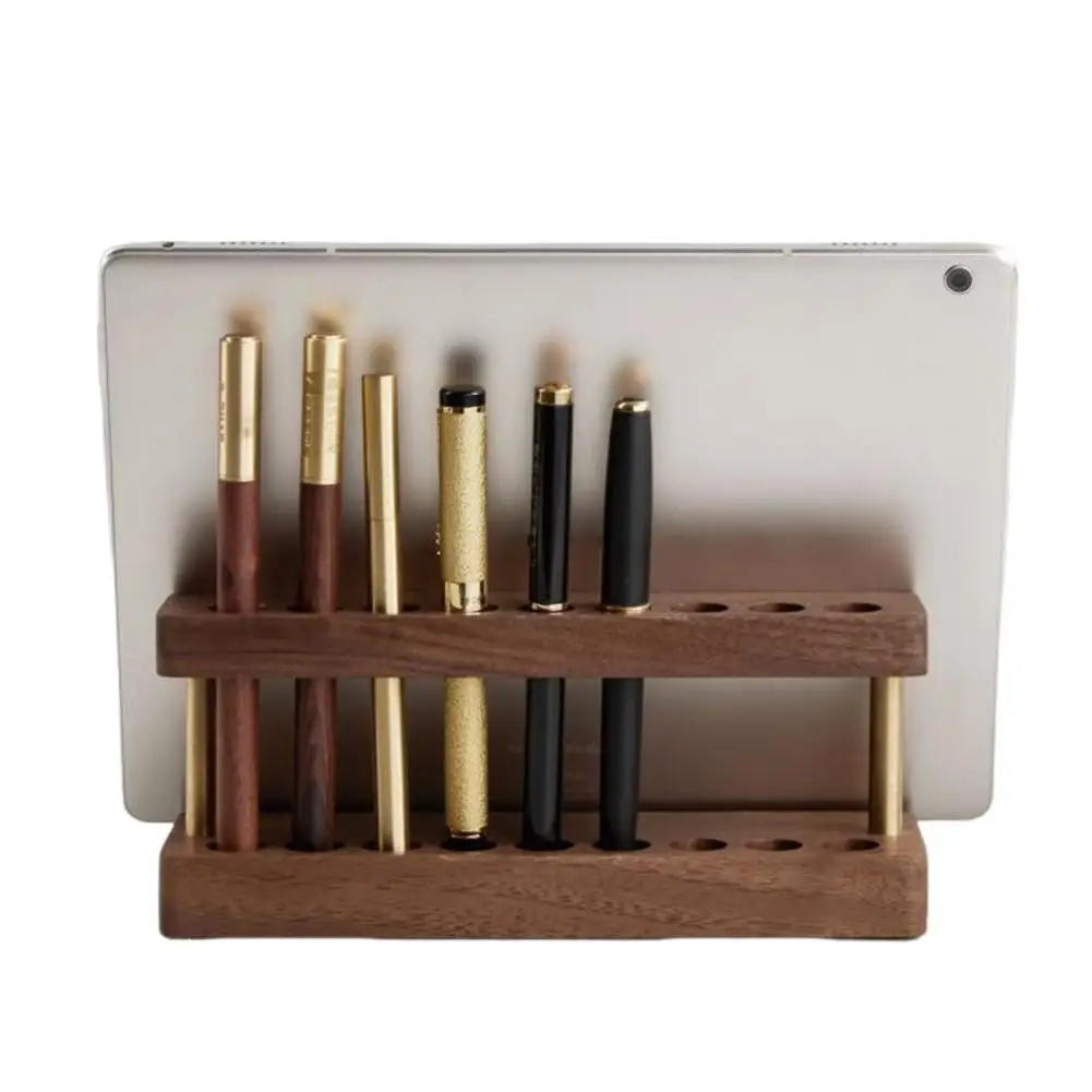 Wood Pen Holder 9 Slots Cell Phone Stand Aesthetic Organizer Natural Wood Grain Pen Stand Minimalist Office Decor 4