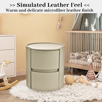 Круглая прикроватная тумбочка, современный ночной столик из массива дерева, шкаф для хранения с 2 ящиками для дома, офиса, спальни — изображение 5