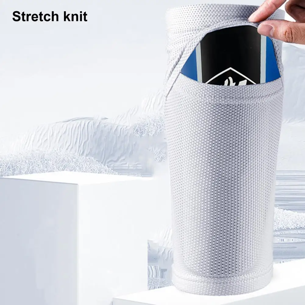 1 Pair Football Shin Pads with Elastic Sleeves Seamless Slip-Resistant High-Strength Impact Resistant Soccer Shin Guards