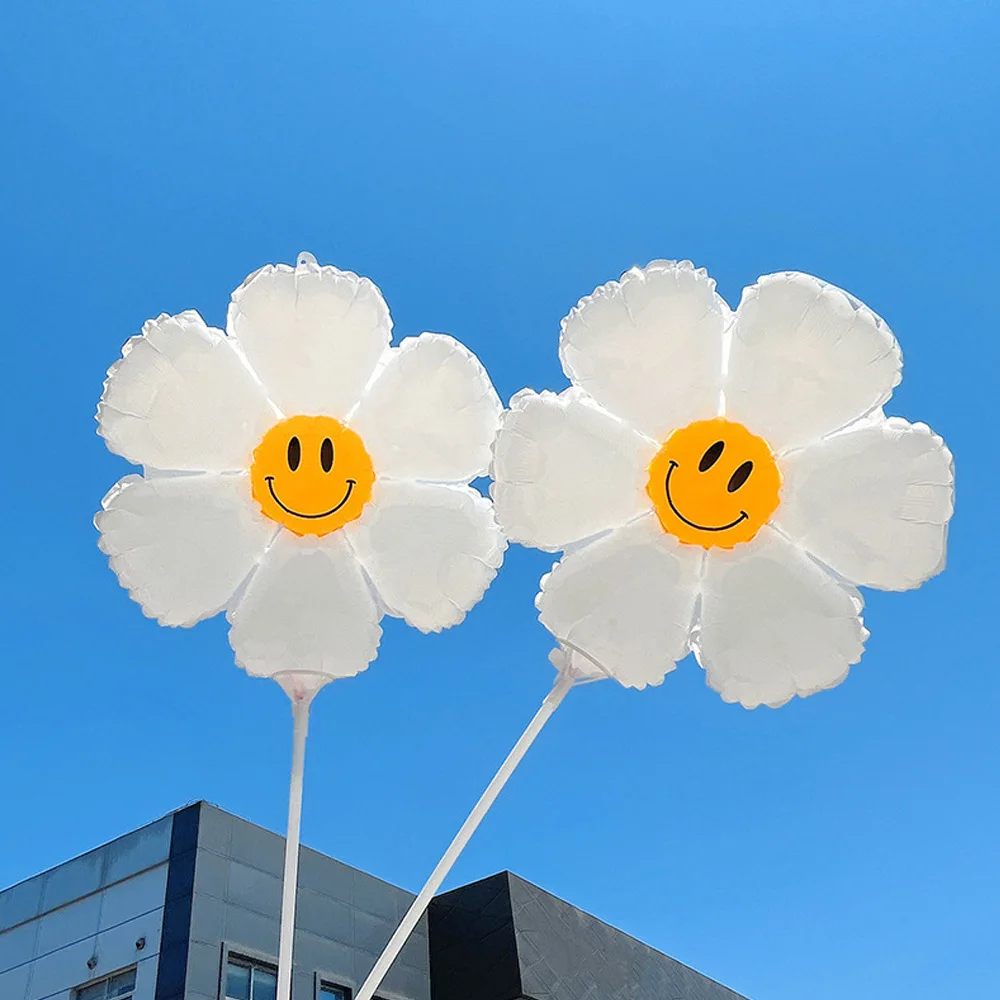 

10Pcs Daisy Balloon with Holder Multicolor Sunflower Smiling Face Balloon Wedding Birthday Party Decoration Photography Prop