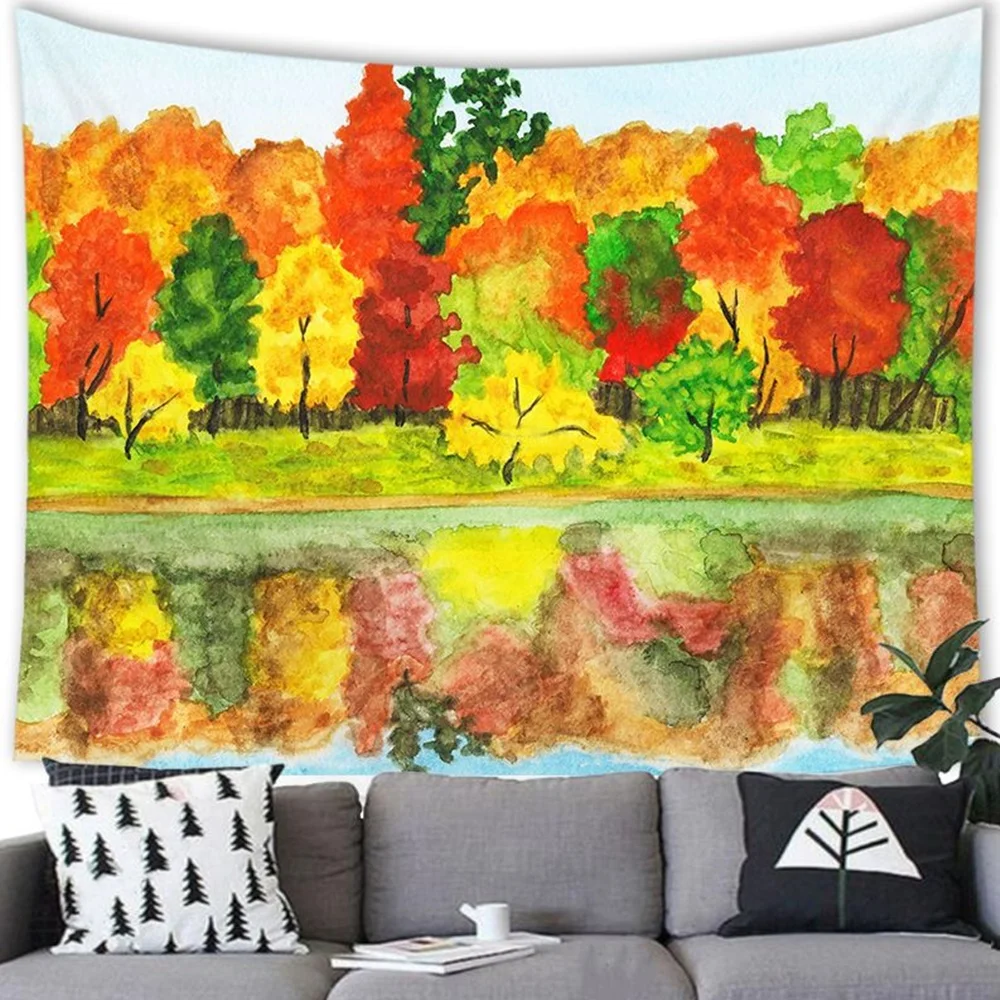 

Watercolor Oil Painting Tapestry Wall Hanging Rural Sunset Beautiful Colorful Flower Print Tapestries Bedroom Living Room Decor