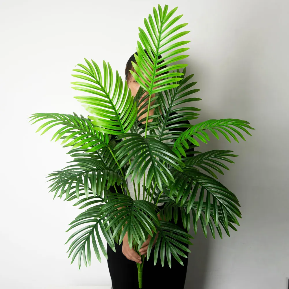 90-120cm Large Artificial Palm Tree Tropical Fake Plants Green Plastic Palm Leafs 2