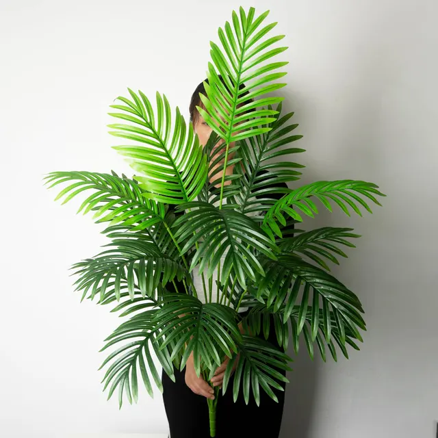 Palmera Artificial grande de 90-120cm, plantas falsas tropicales, hojas de palmera de plástico verde, rama de árbol Monstera grande para decoración del jardín del hogar - Imagen 2
