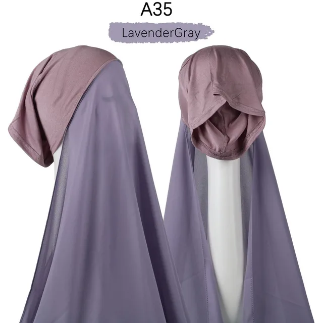 Muslim Women Heavy Chiffon Hijab Scarf With Bonnet  Instant Chiffon Hijabs Scarves With Caps Pinless Underscarf Headscarf A35