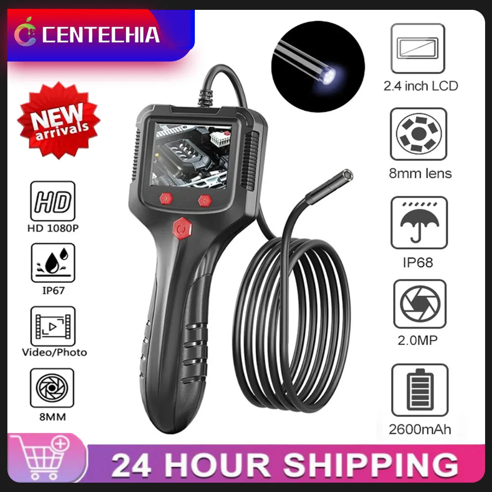 

2.4'' IPS Screen Industrial Endoscope Camera HD 1080P Cable Pipe Sewer Inspection Borescope IP68 Waterproof LEDs 2600mAh For Car